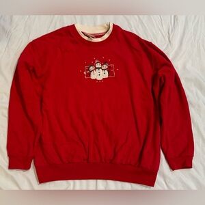Vintage Red Holiday Sweatshirt Crewneck Mock Turtleneck 3 Snowmen & Snow Sz 2x